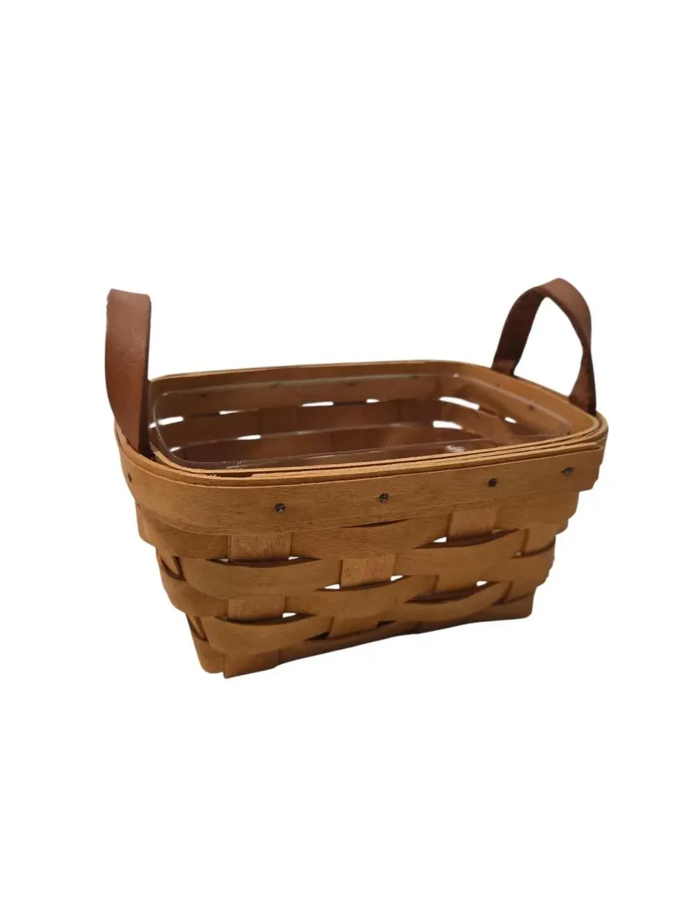 Vintage 1998 Longaberger Tea Basket Leather Handles Protector & Paperwork Signed